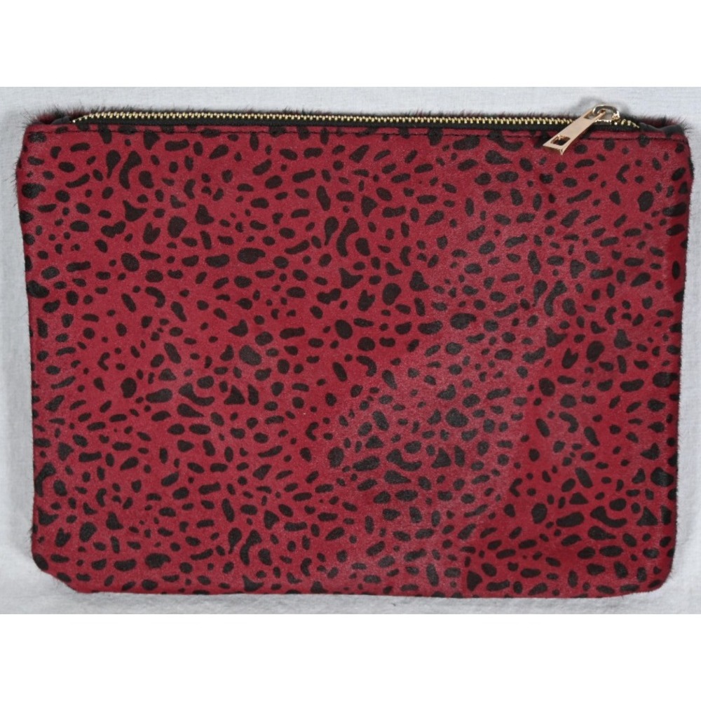 Sole Society Calf Hair Clutch Handbag Spotted Maroon & Black with Zipper